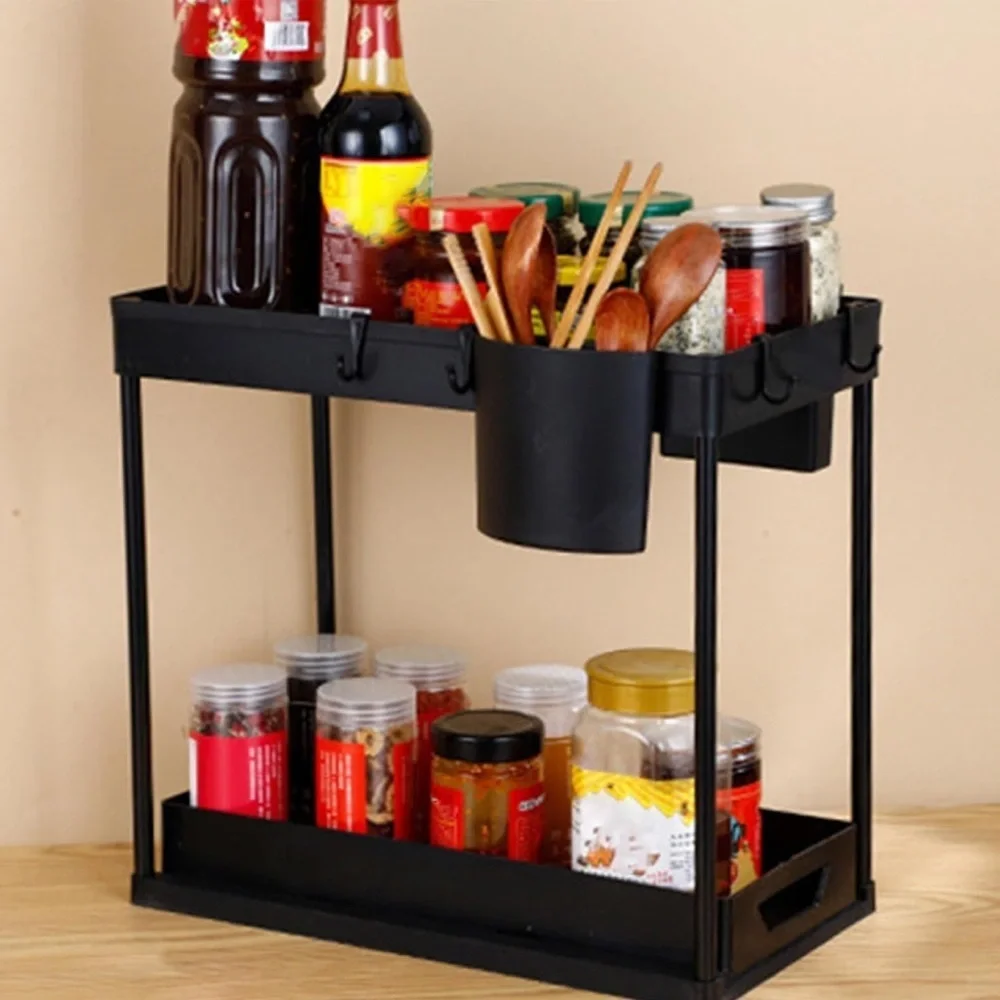 Pull-out Storage Rack‎ Under-cabinet Bathroom Kitchen Drawers Black Anti-skid